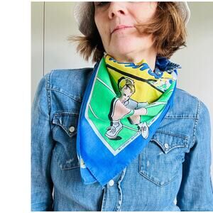 Vintage Novelty Neck Scarf Motif Tennis Summer Spring Happy Colors USA Made